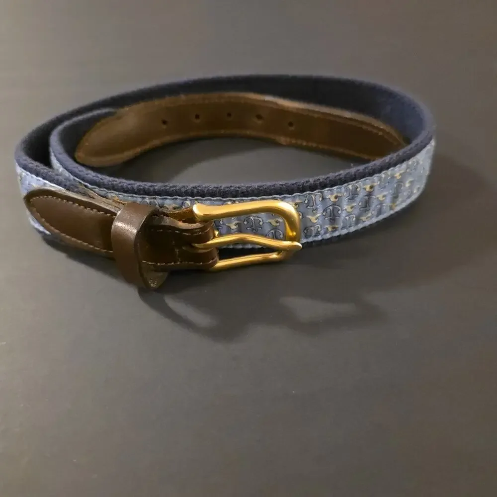 Vineyard Vines Boys 28 Club Belt Nautical Anchor Ribbon Brass Leather Canvas